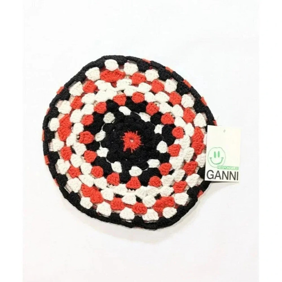 Ganni Women\'s Lambswool Crochet Beret Orange Color-block (MSRP $195) main image 6